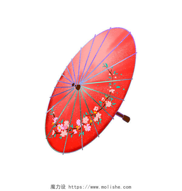 红色手绘卡通古风油纸伞雨伞清明节元素PNG素材